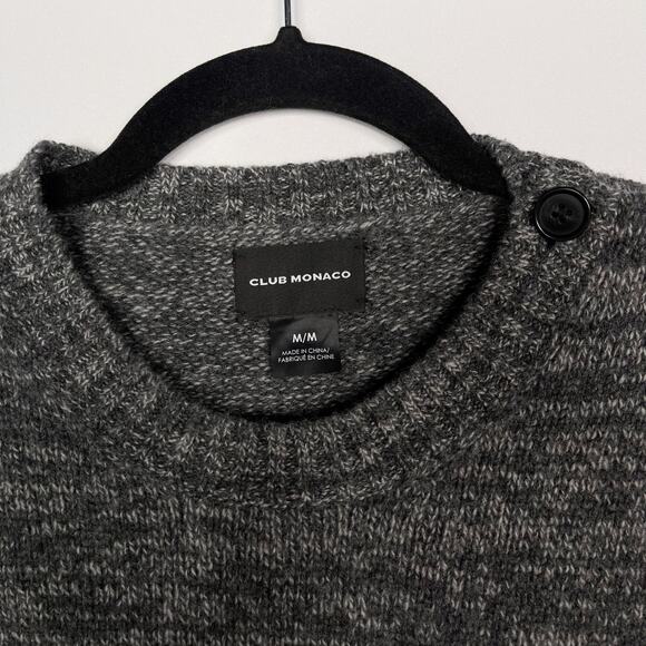 Club Monaco Mens Medium Gray Colorblock Crew Neck Sweater Button Shoulder Detail - Picture 4 of 6